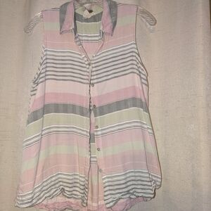 Cupio Pink and Gray Striped Sleeveless Top